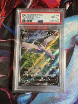 Aerodactyl v Alternate Full Art Holo Card 180/196 Lost Origin PSA 10 - Image 1
