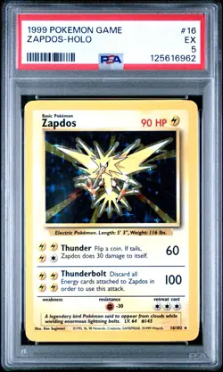 Pokemon 1999 Zapdos Base Set Holo Rare PSA 5 #16/102 English TCG - Image 1