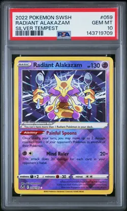 Pokemon TCG Radiant Alakazam Card 2022 #059/195 PSA 10 - Image 1