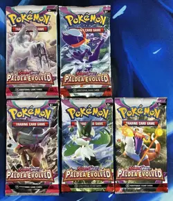 Pokemon 2023 Scarlet & Violet Paldea Evolved Booster Pack Lot X5 Artset SV Nm M - Image 1