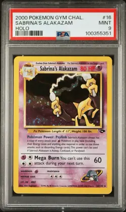 Pokemon Alakazam Sabrina's 16/132 Holo Rare Gym Challenge PSA 9 MINT WOTC Clean - Image 1