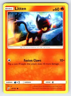 Litten 20/181 2019 S&M Team Up Pokemon Card TCG Non Holo Common Nintendo - Nm - Image 1