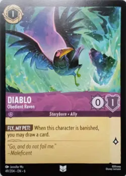 49/204 DIABLO OBEDIENT RAVEN AZURITE SEA UNCOMMON DISNEY LORCANA CARD - Image 1