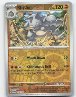 RHYDON 112/165 REVERSE HOLO POKEMON 2023 SCARLET & VIOLET 151 NM - Image 1
