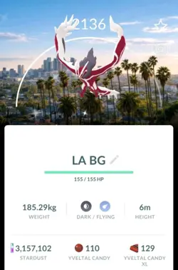 #0717 Shiny Yveltal [Los Angeles Background] Pokemon Go [30 day trade] - Image 1