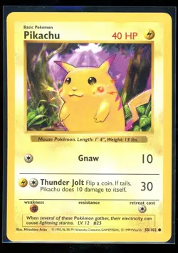 Pikachu Shadowless Red Cheeks 58/102 Non Holo LP Base Set Pokemon TCG - Image 1