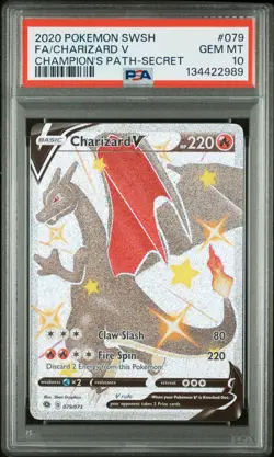 2020 POKEMON SWORD & SHIELD CHAMP'S PATH SECRET #079 FULL ART/CHARIZARD V PSA 10 - Image 1