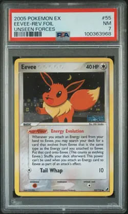 2005 Pokemon EX Unseen Forces Eevee Reverse Foil #55 PSA 7 NM - Image 1