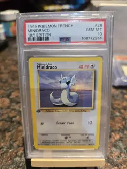 PSA 10 Minidraco Dratini 26 French Base 1st Edition 1999 Pokemon 74984162 - Image 1