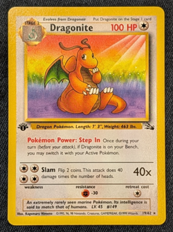1999 Pokemon Fossil Dragonite 1st Edition 19/62 Non Holo MP-LP - Image 1