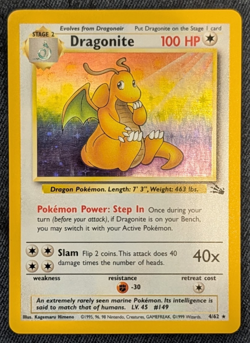1999 Pokemon Fossil Dragonite 4/62 Holo Rare MP-LP - Image 1