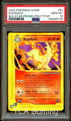 PSA 10 GEM MINT Rapidash 51 WOTC Black Star PROMO Pokemon CENTER NY Card 120 - Image 1