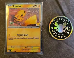 Pokemon Pikachu Stamped 2026 Pokemon Day Promo Cosmos NM With Promo Coin - Image 1