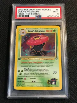 PSA 9 MINT Erika's Vileplume 5 Gym Heroes 1st Edition Holo Pokemon Card - Image 1