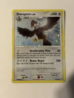 Pokemon Staraptor Holo Card 16/130 Diamond and Pearl Series - SWIRL - MP! - Image 2