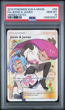 2019 POKEMON SUN & MOON HIDDEN FATES #68 FULL ART/JESSIE & JAMES PSA 10 - Image 1