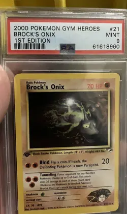 Vintage (2000) 1st Edition Brock’s Onix 21/132 Pokemon TCG Gym Heroes PSA 9 MINT - Image 2