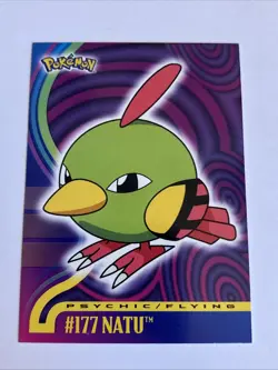 Natu #177 2001 Topps Pokemon Johto Series 1 Blue Label Logo NM - Image 1