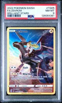 2022 POKEMON SWORD & SHIELD BRILLIANT STARS #TG05 FULL ART/ZEKROM PSA 8 - Image 1