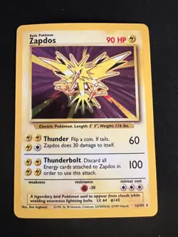 Zapdos - 16/102 - Pokemon Base Set Unlimited Holo Rare Card WOTC - Image 1