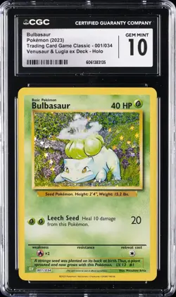 2023 POKEMON TRADING CARD GAME CLASSIC #001 BULBASAUR HOLO CGC 10 GEM MINT - Image 1