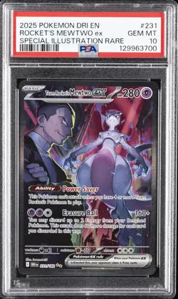 2025 POKEMON DRI EN-DESTINED RIVALS #231 TEAM ROCKET'S MEWTWO EX PSA 10 - Image 1