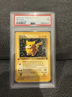 1999 Pokemon Ivy Pikachu #1 Black Star 1st Edition League Promo Error PSA 7 - Image 1