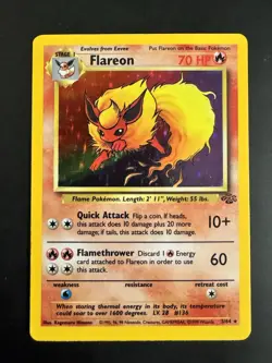 Pokemon TCG Flareon 3/64 Jungle Holo Rare Unlimited Stage 1 70 HP 1999 Wizards - Image 1