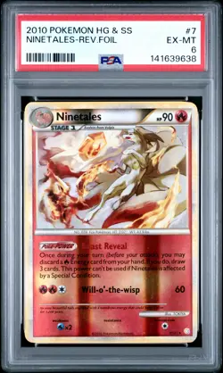 2010 POKEMON HEARTGOLD & SOULSILVER #7 NINETALES-REVERSE FOIL PSA 6 - Image 1