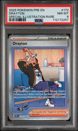 2025 POKEMON PRE EN-PRISMATIC EVOLUTIONS SPECIAL ILLUSTRATION RARE DRAYTON PSA 8 - Image 1