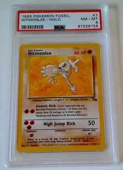 1999 POKEMON HITMONLEE HOLO #7/62 FOSSIL BASE PSA 8 NM-MT - Image 1