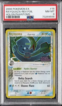 2006 POKEMON EX HOLON PHANTOMS #16 RAYQUAZA-REVERSE FOIL PSA 8 - Image 1