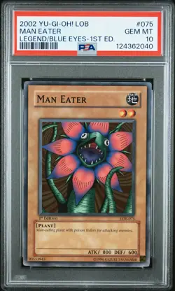 2002 YU-GI-OH! LOB-LEGEND OF BLUE EYES WHITE DRAGON 1ST ED #075 MAN EATER PSA 10 - Image 1