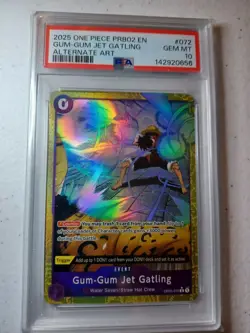 PSA 10 Gem Mint One Piece PRB02 Luffy Gum-Gum Jet Alternate Art OP03-072 English - Image 1