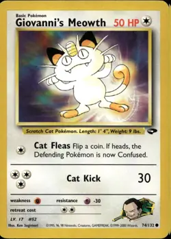 Giovanni's Meowth 74/132 Common WOTC Gym challenge Pokemon - Image 1