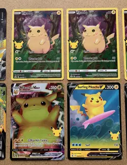 Pokemon Celebrations 25th Anniversary Pikachu 10-Card Lot V-Union VMAX Surfing - Image 3