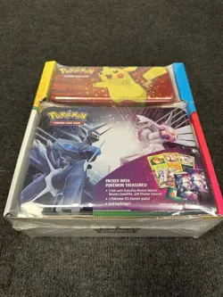BNIB Pokemon Pencil Case/Treasure Chest 2 Tin Set - 7 packs, 3 Holograms SEALED! - Image 1