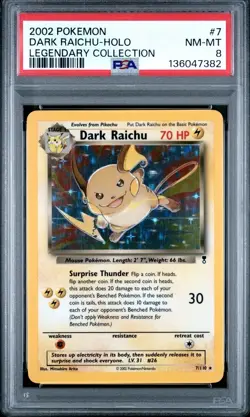 PSA 8 NM-MINT POKEMON 2002 LEGENDARY COLLECTION DARK RAICHU HOLO 7/110 🔥 - Image 1