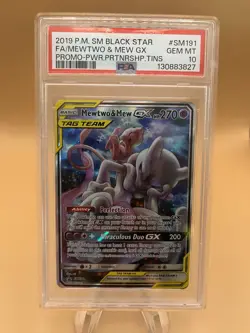 Pokemon Mewtwo & Mew GX SM Black Star Promo TAG TEAM PSA 10 Holo #SM191 English - Image 1