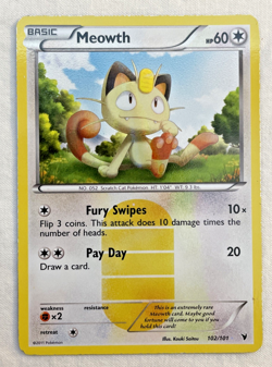 2011 Meowth 102/101 Noble Victories Holo Pokemon Card MP/LP - Image 1