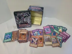 Vintage 90's Yu-Gi-Oh Cards 222 Card Lot w/vintage Tin from 1996, NOT Searched - Image 1