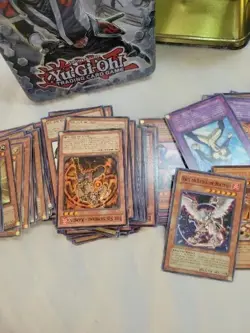 Vintage 90's Yu-Gi-Oh Cards 222 Card Lot w/vintage Tin from 1996, NOT Searched - Image 3