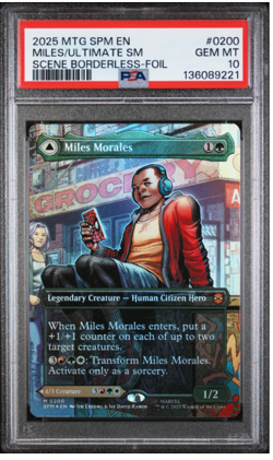 2025 MTG MARVEL'S SPIDER-MAN 0200 MILES MORALES/ULTIMATE SPIDER-MAN FOIL PSA 10 - Image 1