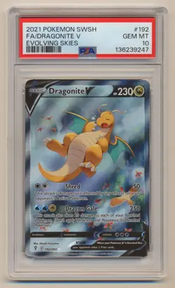 PSA 10 Pokemon Evolving Skies Full Art Dragonite V 192/203 GEM MINT! - Image 1