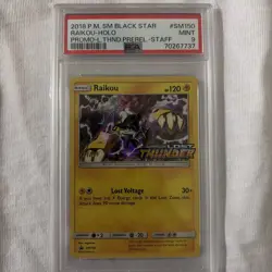 Raikou Pokemon Lost Thunder Pre-Release STAFF Black Star Promo SM150 PSA 9 - Image 1