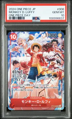 PSA 10 Monkey D Luffy ST10-006 ONE PIECE DAY 24 Promo Japanese One Piece Card #4 - Image 1
