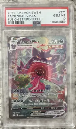 Gengar VMAX Alternate Art Secret 271/264 Swsh08: Fusion Strike Holo Card PSA 10 - Image 1