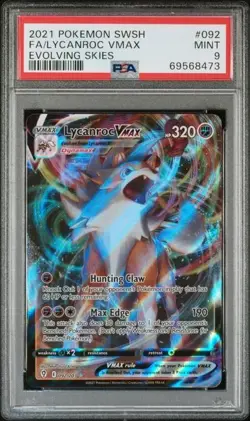 Pokemon TCG Lycanroc VMAX Evolving Skies Holo Ultra Rare Card 092/203 PSA 9 - Image 1