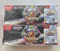 LOT OF 2 Sam’s Club Pokemon Prismatic Evolutions Surprise Box & Booster Bundle - Image 1