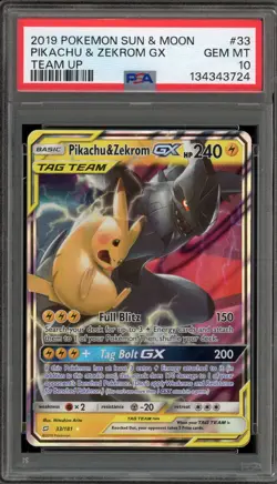 Pokemon Pikachu & Zekrom GX Team Up Holo Ultra Rare #33 PSA 10 Gem Mint - Image 1